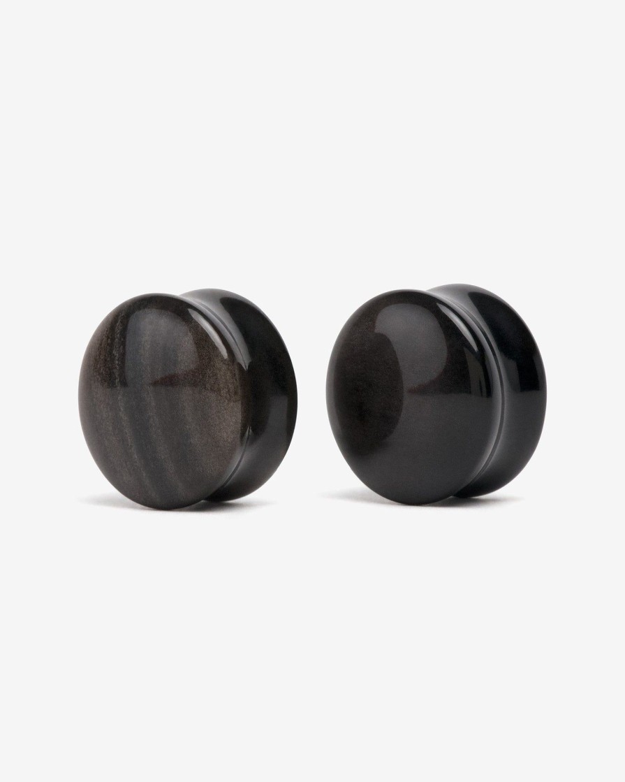 Plugs & Tunnels Ask & Embla | Silver Obsidian Round Plugs